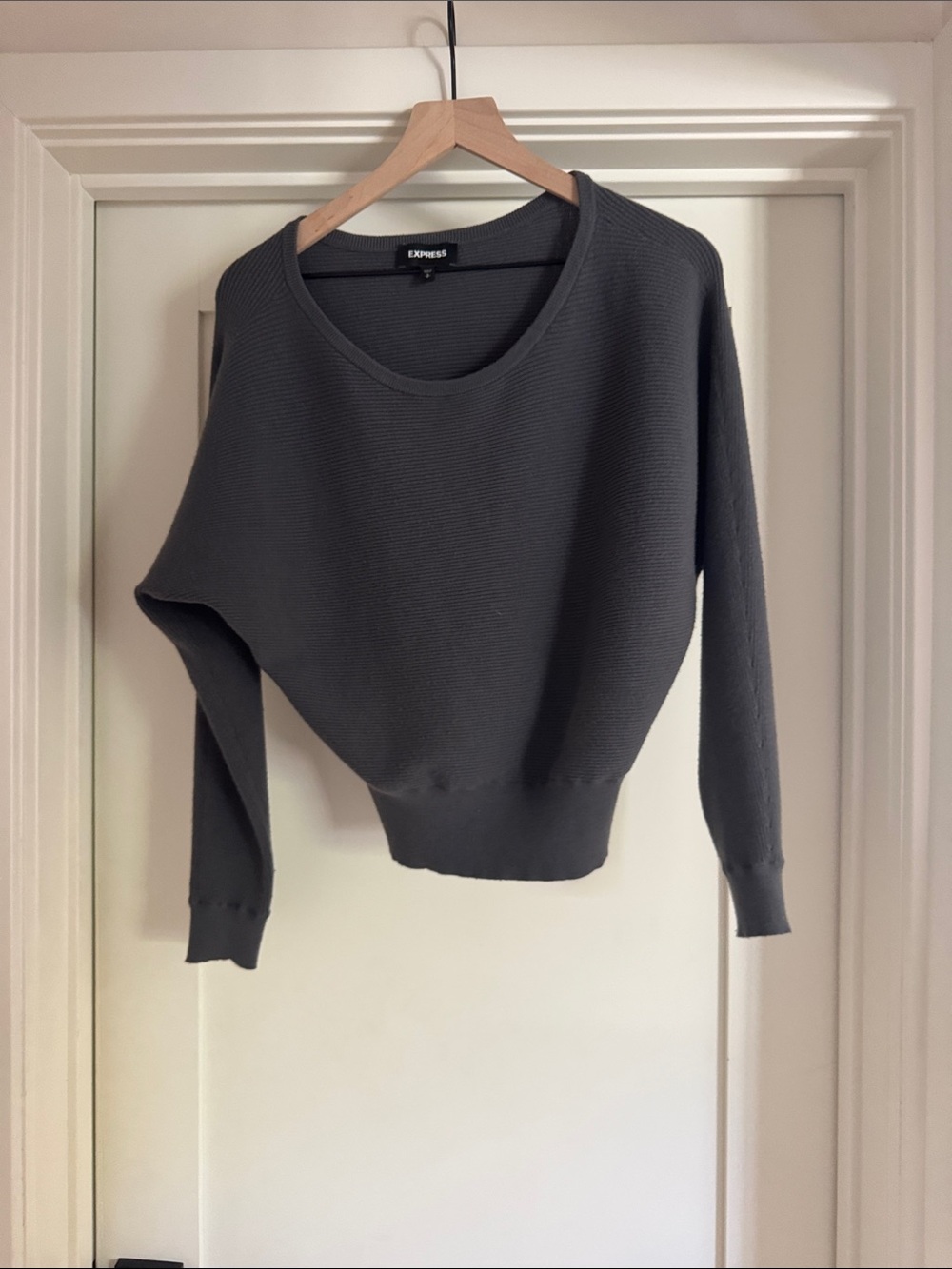 Express Dark Charcoal Ribbed Scoop-Neck Sweater